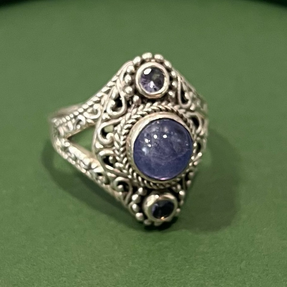 Sarda Sterling Silver and Tanzanite Ring, size 10